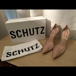 Schultz Cendi transparent pointed toe pump.